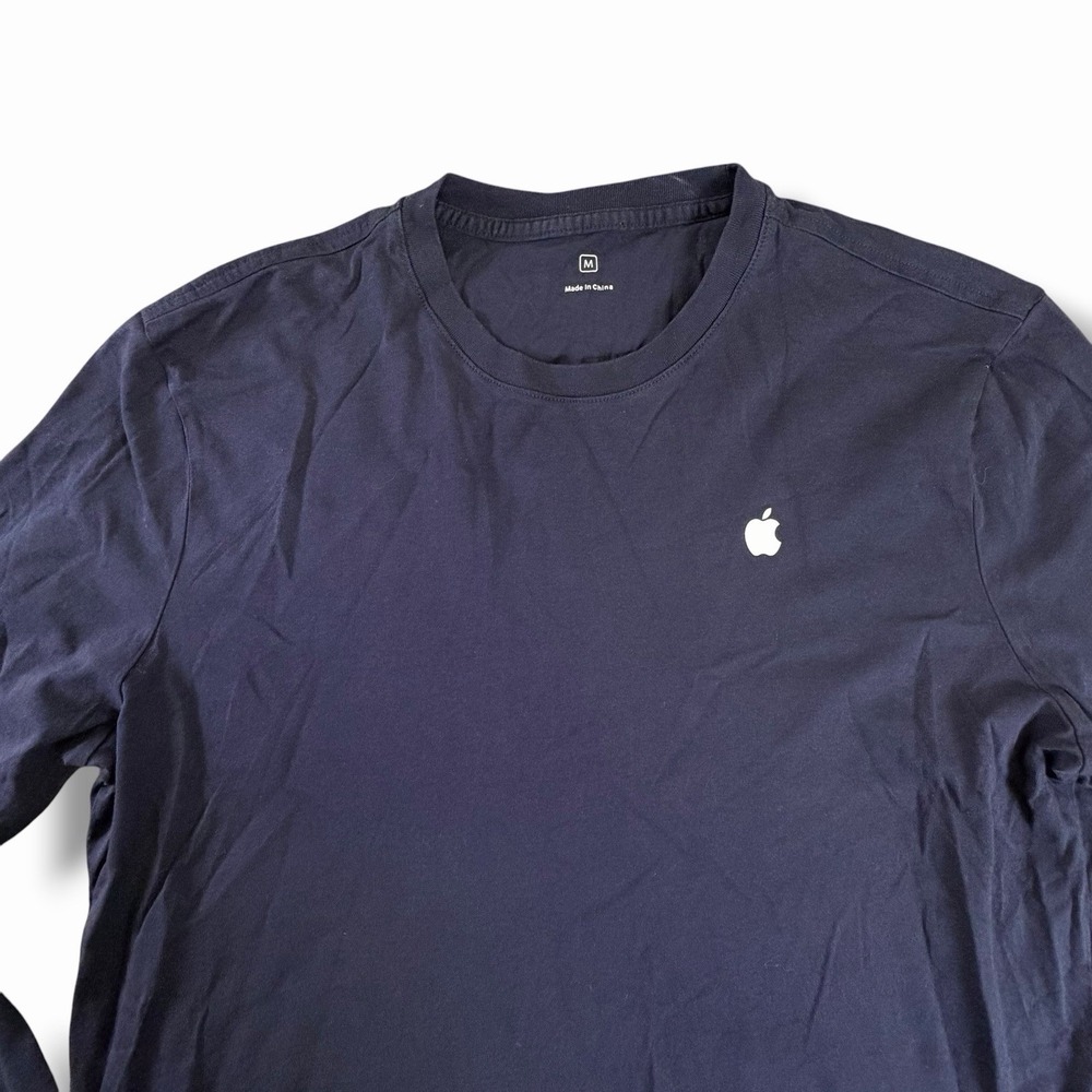Official Apple Store Employee Logo Unisex T Shirt Long Sleeve Blue Medium M Navy - Picture 2 of 10